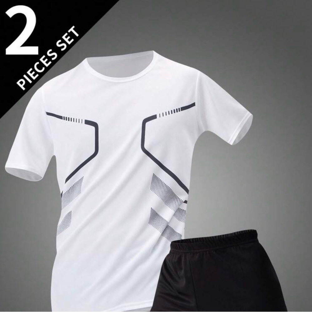 2pcs/Set Men's Summer Sports Short Sleeve Top And Shorts Set